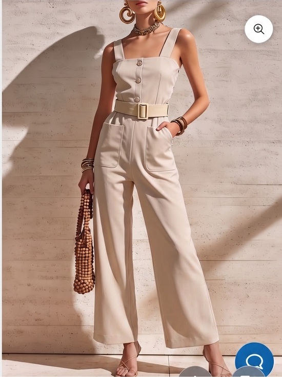 Salon de Mag Pants - Cream Wide-Leg Sleeveless Jumpsuit with Belt